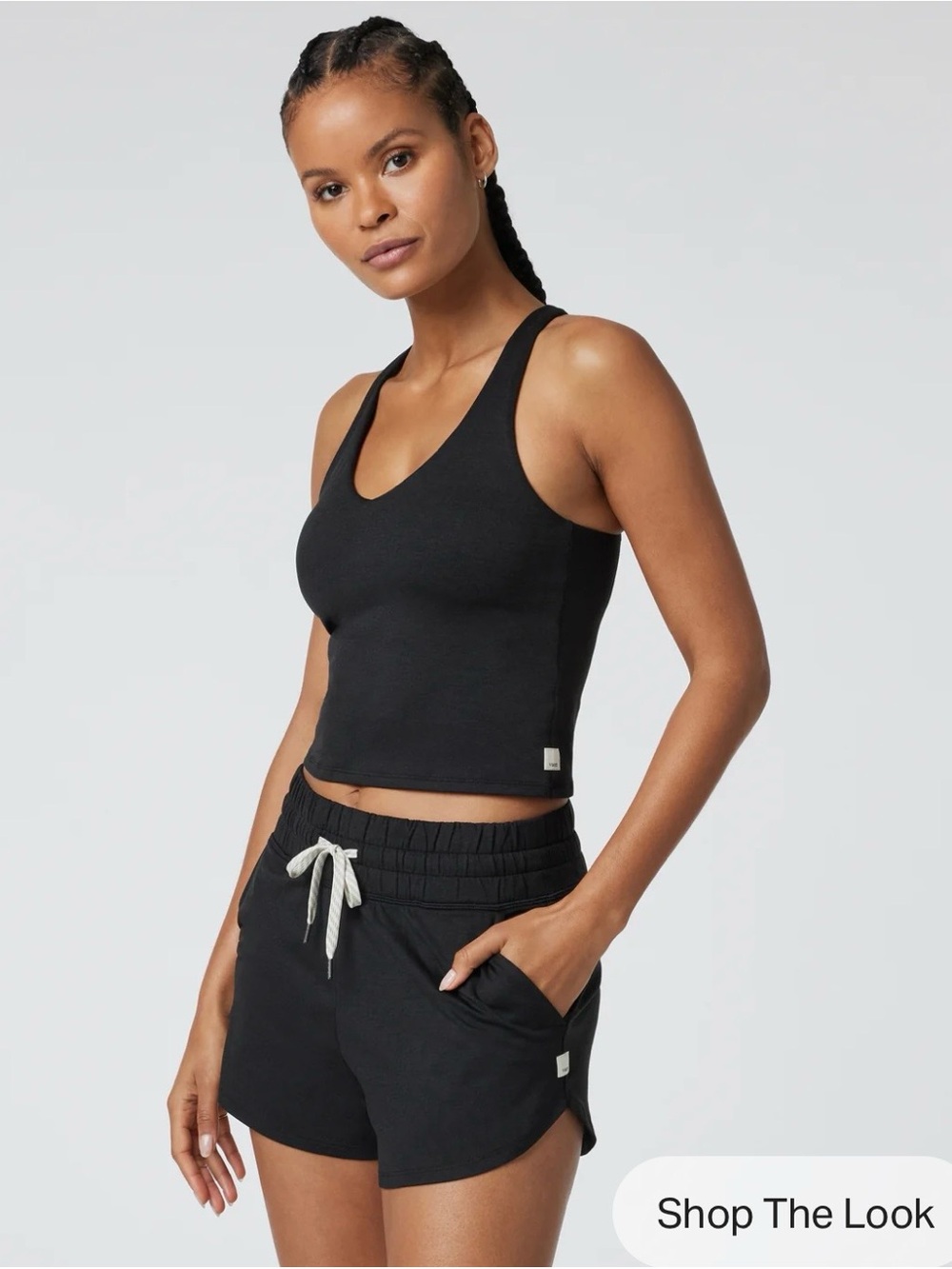 NWT Vuori Halo Performance Crop 2.0 Large Black Heather V-Neck Tank Built-In Bra